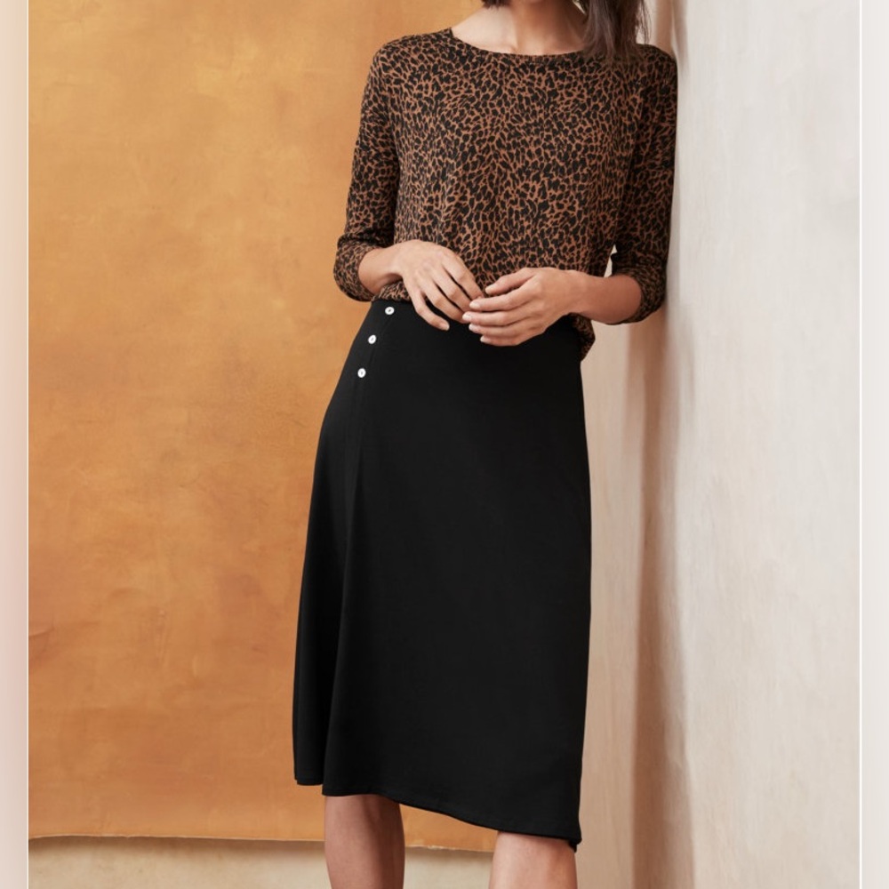 NWT Garnet Hill Button Detail Knit Wrap Skirt Golden Yellow Womens L
